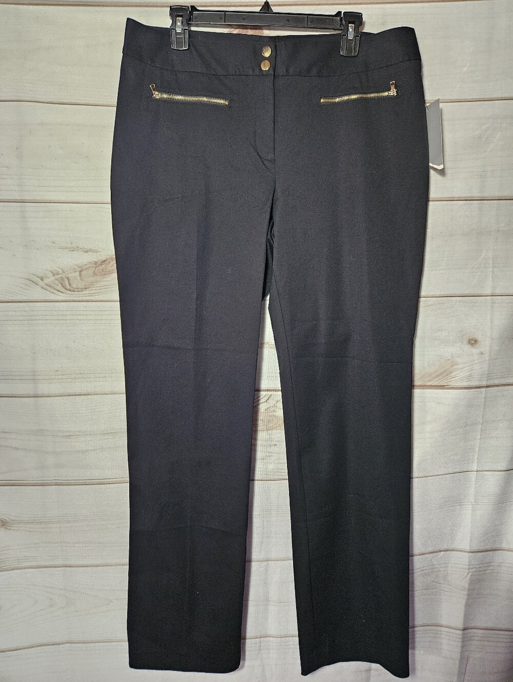 NWT Alfani Black Gold Accent Straight Leg Stretch Dress Pants Career Sz 14